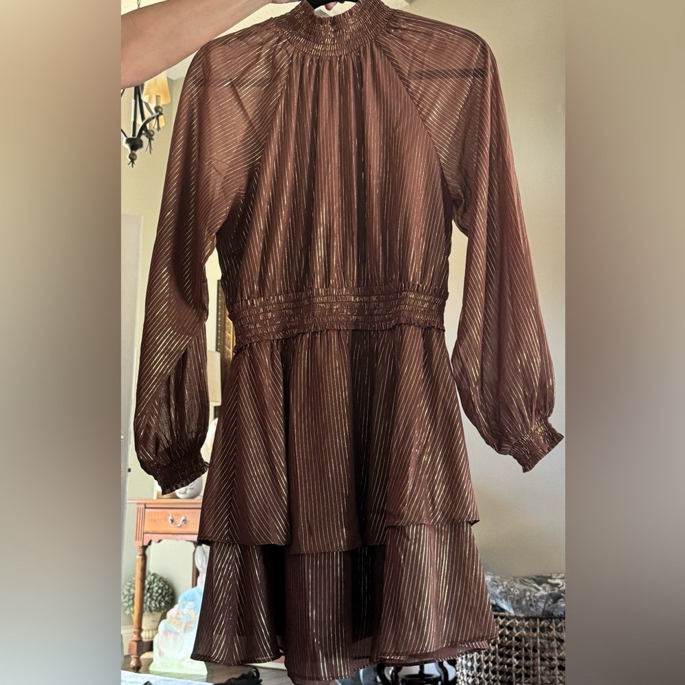 LOST + WONDER, Brown & gold dress